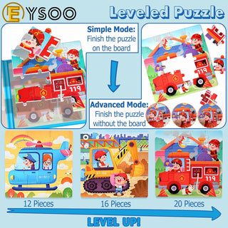 EYSOO Magnetic Jigsaw Puzzles 3 Pack Jigsaw Puzzle Books Magnetic Puzzles for Kids 12+16+20 PCS Jigsaw Puzzles for Toddler Portable Travel Magnetic Puzzle Toy for 3+ Kids Boys Girls (Level 2-A)