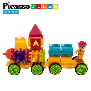 PicassoTiles 120pcs HedgehogTiles Building Block, Stacking Interlock Teeth Construction Sensory Gift STEM Toy for Kids Toddlers Age 3 + PTB120