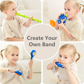 YLMKDE Toddler Musical Instruments Toys, Kids Drum Set, Baby Trumpet, Percussion, Harmonica, Maraca, Tambourine, Birthday Gifts Toddler Toys for 1 2 3 4 5 6 +Years Boys Girls Children