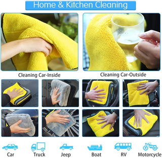 Showay 3pcs Microfiber Car Drying Towel for Car Cleaning and Detailing, Double Sided, Extra Thick Plush Microfiber Towel Lint Super Absorbent Detailing Towel for Car | Windows | Screen and Kitchen |