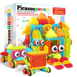 PicassoTiles 120pcs HedgehogTiles Building Block, Stacking Interlock Teeth Construction Sensory Gift STEM Toy for Kids Toddlers Age 3 + PTB120