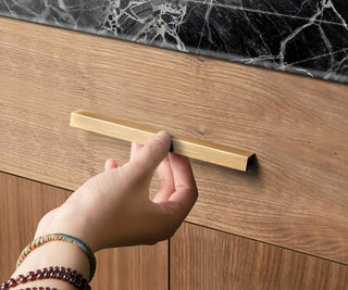 Goo-Ki Cabinet Handles 12 PCS - Black Drawer Pulls 5 in (128mm) Hole Centers - Tilted Solid Drawer Handles for Kitchen Cabinet Pulls - Finger Pull