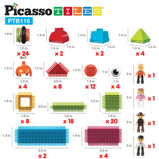 PicassoTiles 120pcs HedgehogTiles Building Block, Stacking Interlock Teeth Construction Sensory Gift STEM Toy for Kids Toddlers Age 3 + PTB120
