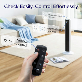 LEVOIT Tower Fan for Large Bedroom 42 Inch, 7.5m/s Powerful Electric Cooling Fan with Remote, 25 dB Quiet 90° Oscillating Bladeless Fan, 12 Speeds, 4 Modes, 12H Timer, Standing Fan for Home Office
