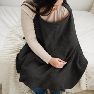 Konssy Muslin Nursing Cover for Baby Breastfeeding, Breathable 100% Cotton Breastfeeding Cover with Rigid Hoop for Mother Nursing Apron, Multi-use Carseat, Brown (BRJ05)