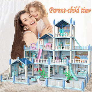 Beauenty Doll House Building Toys with Lights to Assemble Kitchen, Bedroom, Furniture, Garden, Dolls, Pets, Pink Play Dream House for Girls, Girls Toddler DIY Ideas Gifts (PINK 14 Rooms)