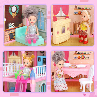 TDOO Doll House, Dream House for Girls Pretend-Play DIY Dollhouse Kit - 5-Story 16 Rooms Playhouse with Lights,Dolls Toy Figures, Furniture and Accessories Set Gift Toy for Kids Ages 3 4 5 6 7 8+(AA)