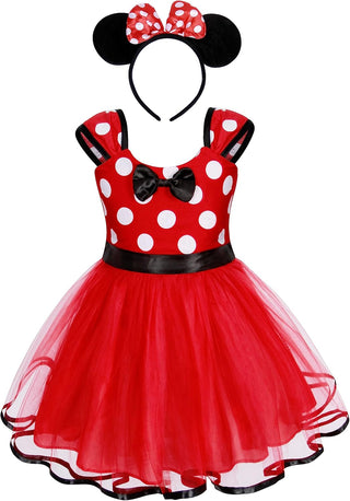 WonderBabe Girl Costume Polka Dots Tulle Tutu Dresses Princess Fancy Dress Up Halloween Birthday Party Dress with Ears Headband