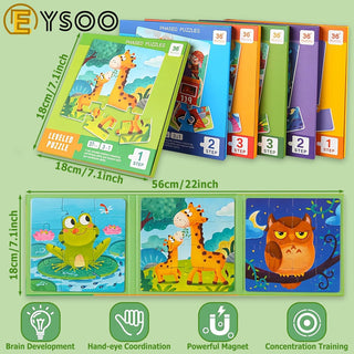 EYSOO Magnetic Jigsaw Puzzles 3 Pack Jigsaw Puzzle Books Magnetic Puzzles for Kids 12+16+20 PCS Jigsaw Puzzles for Toddler Portable Travel Magnetic Puzzle Toy for 3+ Kids Boys Girls (Level 2-A)