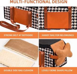 Amoilly Dog Car Seat For Small Dog, Center Console Puppy Car Seat, Pet Booster Seat For Car, Dirt-Proof Portable Pet Carrier For Outdoor, With Straps And Cooler Mat (Karamell)