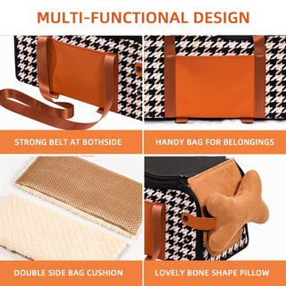 Amoilly Dog Car Seat For Small Dog, Center Console Puppy Car Seat, Pet Booster Seat For Car, Dirt-Proof Portable Pet Carrier For Outdoor, With Straps And Cooler Mat (Karamell)