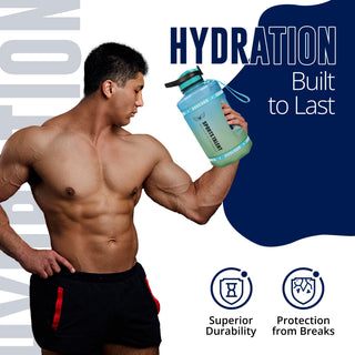 LA' PRECIOUS Water Bottle 2l for Gym Non-Toxic BPA Free Material, Fast Flow, Flip Top Leak Proof Lid with Straw. (Blue/Green)