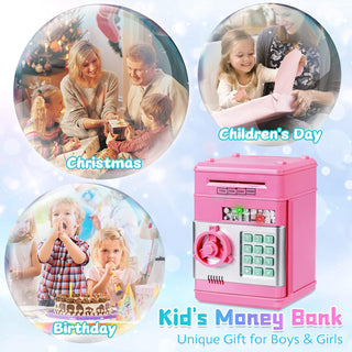 Refasy Piggy Bank for Girls 4-11 Years Old,Refasy Kids Safe Bank for Boys Christmas Birthday Gifts Toy for Kids Electronic ATM Money Bank for Adults Money Saving Box Safe Coin Bank Toy Kids Toys Pink