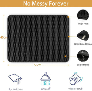 ikeoat Cat Litter Mat, ikeoat Litter Trapping Mat for Cat Sand Litter Box Honeycomb Double Layer Design Waterproof Washable Pet Bed, BLACK, 40x50cm