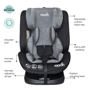 MOON Rover Car Seat – Baby Travel Gear Group 0-1-2-3 360 Degree Carrier w/Isofix 0-12yr Safety Products Rear & Forward Convertible Accessories - Grey