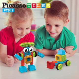 PicassoTiles 120pcs HedgehogTiles Building Block, Stacking Interlock Teeth Construction Sensory Gift STEM Toy for Kids Toddlers Age 3 + PTB120