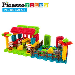 PicassoTiles 120pcs HedgehogTiles Building Block, Stacking Interlock Teeth Construction Sensory Gift STEM Toy for Kids Toddlers Age 3 + PTB120