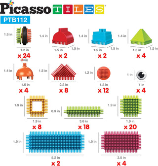 PicassoTiles 120pcs HedgehogTiles Building Block, Stacking Interlock Teeth Construction Sensory Gift STEM Toy for Kids Toddlers Age 3 + PTB120