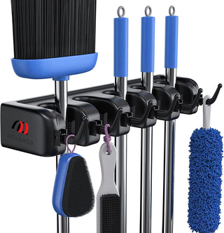MELAMOR Mop and Broom Holder Wall Mount Heavy Duty Garden Tool Organizer - Mop Hanger Home Cleaning Supplies Storage Rack for Garage Laundry Room and Key Holder for Wall Organizer