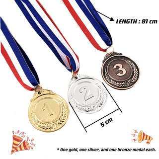BoodLo 3 Pcs Number Medals Metal Gold Silver Bronze Award Medals with Ribbon Lockets Winner Rewards Children Sports Competition Prizes 2 inches