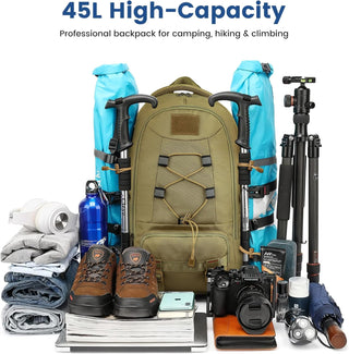 XQXA Travel Backpack, 45L Large Capacity Waterproof Hiking Backpack 17.3 Inch Laptop Backpack Male Female Trekking Backpack for Sports Outdoor Camping Camping