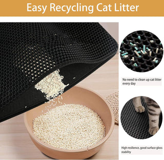 ikeoat Cat Litter Mat, ikeoat Litter Trapping Mat for Cat Sand Litter Box Honeycomb Double Layer Design Waterproof Washable Pet Bed, BLACK, 40x50cm