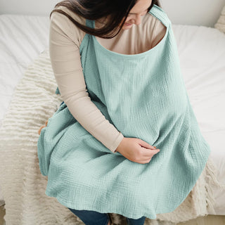 Konssy Muslin Nursing Cover for Baby Breastfeeding, Breathable 100% Cotton Breastfeeding Cover with Rigid Hoop for Mother Nursing Apron, Multi-use Carseat, Brown (BRJ05)