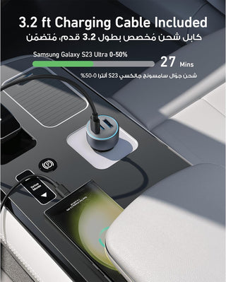 Anker USB-C Car Charger, 67W 3-Port Compact Fast Charger, 535 Car Adapter with PIQ 3.0 for iPhone 15/15 Plus/15 Pro/15 Pro Max, Galaxy S23, MacBook Pro, iPad Air, and More (USB-C to C Cable Included)