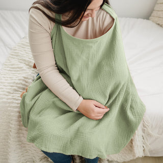 Konssy Muslin Nursing Cover for Baby Breastfeeding, Breathable 100% Cotton Breastfeeding Cover with Rigid Hoop for Mother Nursing Apron, Multi-use Carseat, Brown (BRJ05)