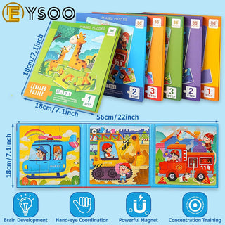 EYSOO Magnetic Jigsaw Puzzles 3 Pack Jigsaw Puzzle Books Magnetic Puzzles for Kids 12+16+20 PCS Jigsaw Puzzles for Toddler Portable Travel Magnetic Puzzle Toy for 3+ Kids Boys Girls (Level 2-A)