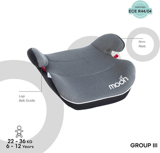 MOON Kido Baby/Kids Lightweight Travel Booster Car Seat Group 3 Universal Fix Extra Large Backless Belt Positioning Suitable From Years To 12 15-36 Kg,Black