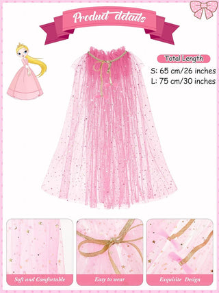 TERRIFI 4 Pcs Princess Cape for Little Girls - Fairy Tulle Cape - Blue Princess Cloak and Accessories for Kids Cosplay Party Accessories, Princess Costume for Girls Birthday Party Dressing Up 30Inch