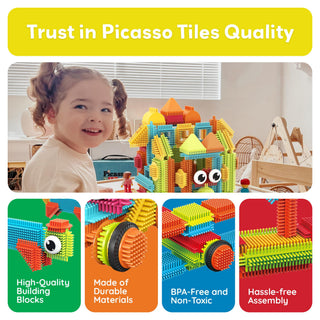 PicassoTiles 120pcs HedgehogTiles Building Block, Stacking Interlock Teeth Construction Sensory Gift STEM Toy for Kids Toddlers Age 3 + PTB120