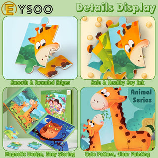 EYSOO Magnetic Jigsaw Puzzles 3 Pack Jigsaw Puzzle Books Magnetic Puzzles for Kids 12+16+20 PCS Jigsaw Puzzles for Toddler Portable Travel Magnetic Puzzle Toy for 3+ Kids Boys Girls (Level 2-A)