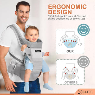 Deal Hunt 6 in 1 Baby Carrier Hip Seat, Multifunctional Baby Strap Waist Carrier for walking, Shopping, Trip, Hiking - Adjustable Size & Suitable for 0-36 Months Baby with Gift Box Packaging (Grey)
