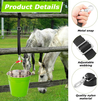 Kenning 4 Pcs Horse Hay Feeder and Bucket Strap, 2 x 2 Holes 40" Long Slow Feed Hay Net Adjustable Nylon Hanging Strap Hay Bags for Horses Feed, Trailer and Stall, Reduce Waste, Black