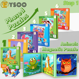 EYSOO Magnetic Jigsaw Puzzles 3 Pack Jigsaw Puzzle Books Magnetic Puzzles for Kids 12+16+20 PCS Jigsaw Puzzles for Toddler Portable Travel Magnetic Puzzle Toy for 3+ Kids Boys Girls (Level 2-A)