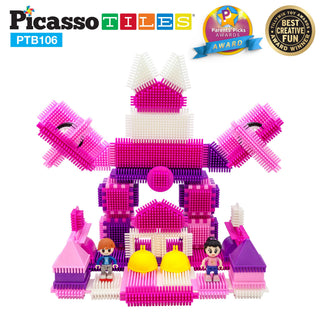 PicassoTiles 120pcs HedgehogTiles Building Block, Stacking Interlock Teeth Construction Sensory Gift STEM Toy for Kids Toddlers Age 3 + PTB120