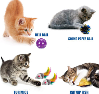 STOREAL 14 PCS Cat Toys for Indoor Cats, Kitten Toys, Interactive 3 Level Cat Roller Exerciser,Cat Teaser Ball Toys, Catnip fish, Cat Mouse and Retractable Cat Feather Wand