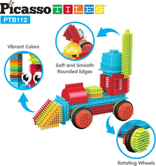 PicassoTiles 120pcs HedgehogTiles Building Block, Stacking Interlock Teeth Construction Sensory Gift STEM Toy for Kids Toddlers Age 3 + PTB120