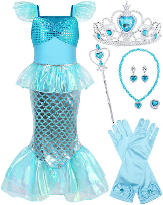 WonderBabe Little Girl Mermaid Princess Dresses Ariel Costume for Grils Birthday Party Halloween Cosplay Outfit with Accessories