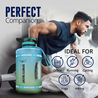 LA' PRECIOUS Water Bottle 2l for Gym Non-Toxic BPA Free Material, Fast Flow, Flip Top Leak Proof Lid with Straw. (Blue/Green)