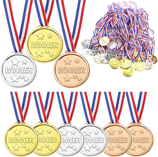 Party with Emma 30 Pcs Mini Gold Medals for Kids 1.5-Inch Participation Awards Neck Ribbon for Sports Tournaments Competitions Kids Awards Gold Medals Winner