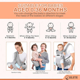 Deal Hunt 6 in 1 Baby Carrier Hip Seat, Multifunctional Baby Strap Waist Carrier for walking, Shopping, Trip, Hiking - Adjustable Size & Suitable for 0-36 Months Baby with Gift Box Packaging (Grey)