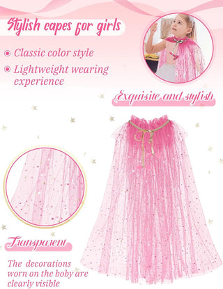 TERRIFI 4 Pcs Princess Cape for Little Girls - Fairy Tulle Cape - Blue Princess Cloak and Accessories for Kids Cosplay Party Accessories, Princess Costume for Girls Birthday Party Dressing Up 30Inch