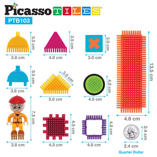 PicassoTiles 120pcs HedgehogTiles Building Block, Stacking Interlock Teeth Construction Sensory Gift STEM Toy for Kids Toddlers Age 3 + PTB120
