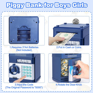 Refasy Piggy Bank for Girls 4-11 Years Old,Refasy Kids Safe Bank for Boys Christmas Birthday Gifts Toy for Kids Electronic ATM Money Bank for Adults Money Saving Box Safe Coin Bank Toy Kids Toys Pink
