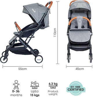 MOON Ritzi Light Weight Travel Cabin Stroller/Pushchair for Baby/Kids/Toddler from 0 Months+ Upto 15 kg, Black/Blue Dots