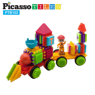 PicassoTiles 120pcs HedgehogTiles Building Block, Stacking Interlock Teeth Construction Sensory Gift STEM Toy for Kids Toddlers Age 3 + PTB120