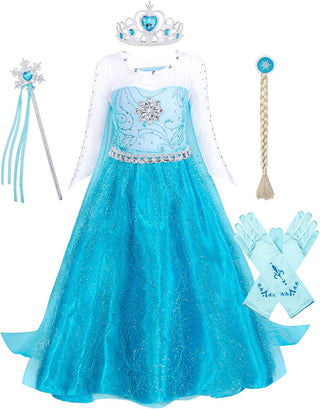 WonderBabe Girls Snow Queen Costume Kids Princess Coronation Dress Up Halloween Birthday Party Cosplay Outfit with Accessory Set 1-12 Years